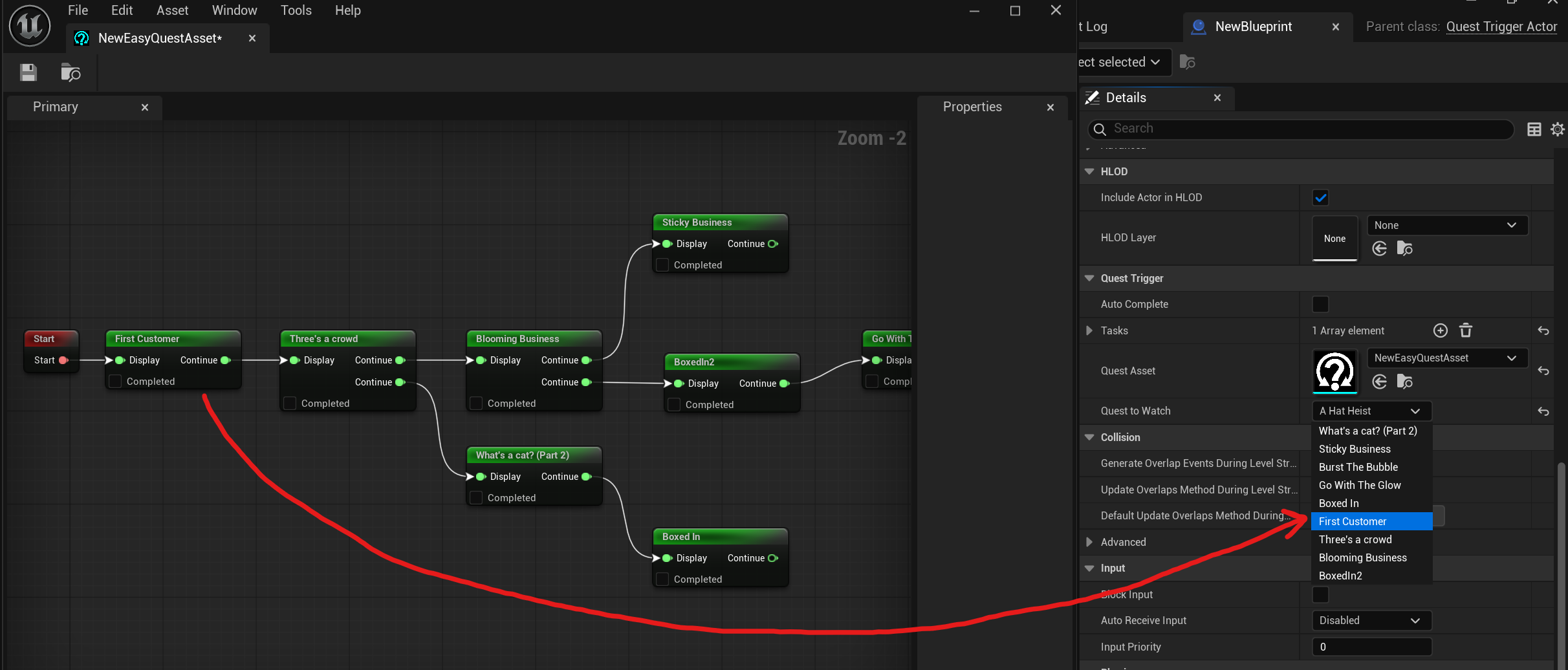 Custom DLG quest node in the dialogue graph