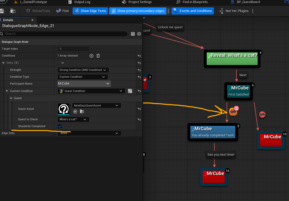 Custom DLG quest node in the dialogue graph